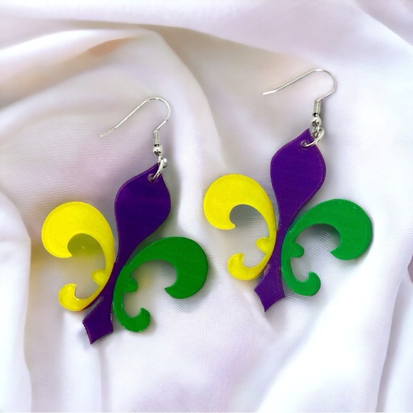 Fleur de Lis Dangle Earrings: Sparkle & Celebrate Mardi Gras in Style! NWT - Picture 6 of 7
